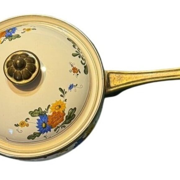 VTG 1960s Villeroy & Boch 1 Qt Enamel Sauce Pan With Floral Design Brass Handle - Picture 1 of 4